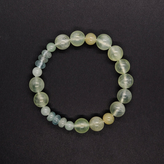 Prehnite and Fluorite Bracelet with Aquamarine