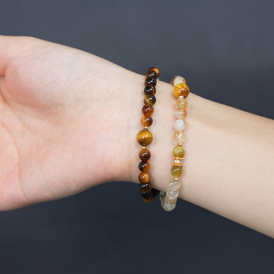 Tiger Eyes and Rutilated Quartz Bracelet