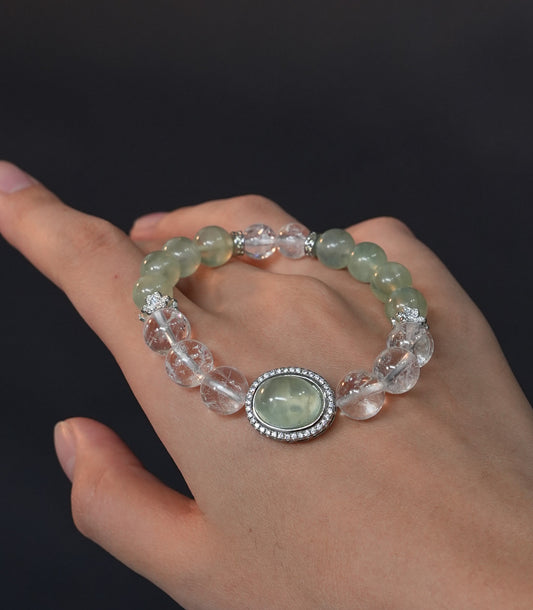 Prehnite and Azeztulite Bracelet