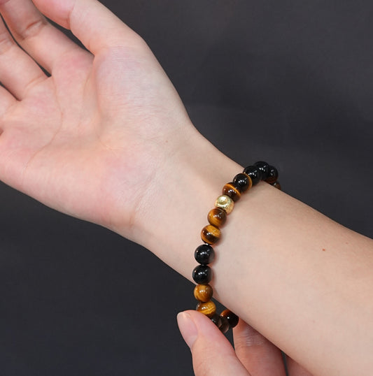 Tiger Eye and Obsidian Stone Bracelet