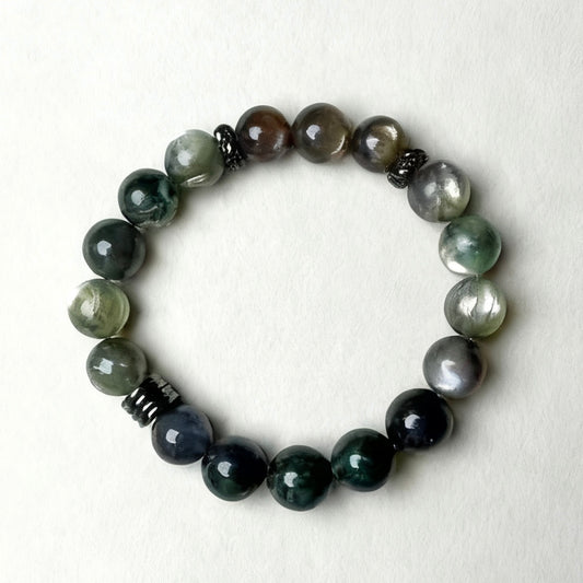 Green Lepidolite & Obsidian Bracelet