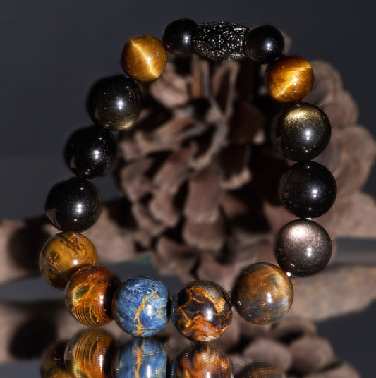 Pietersite and Obsidian Stone Bracelet