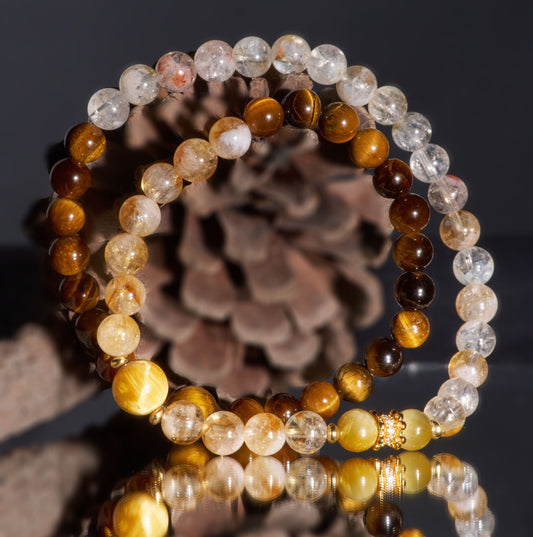 Tiger Eyes and Rutilated Quartz Bracelet