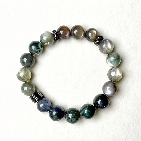 Green Lepidolite & Obsidian Bracelet