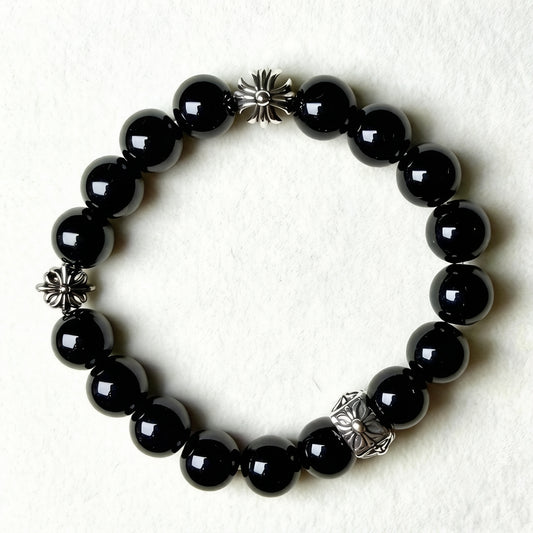 Obsidian Cross Bracelet