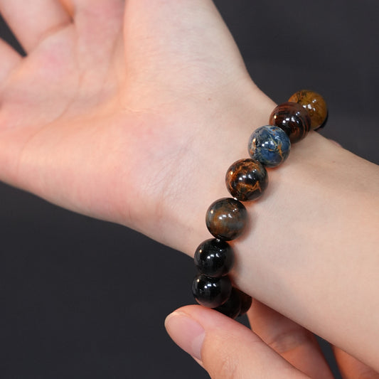Pietersite and Obsidian Stone Bracelet